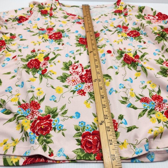 Pioneer Women Pink Floral Popover Top Size XXXL, 3XL,  V Neck, Large Pink Flower - Picture 9 of 9
